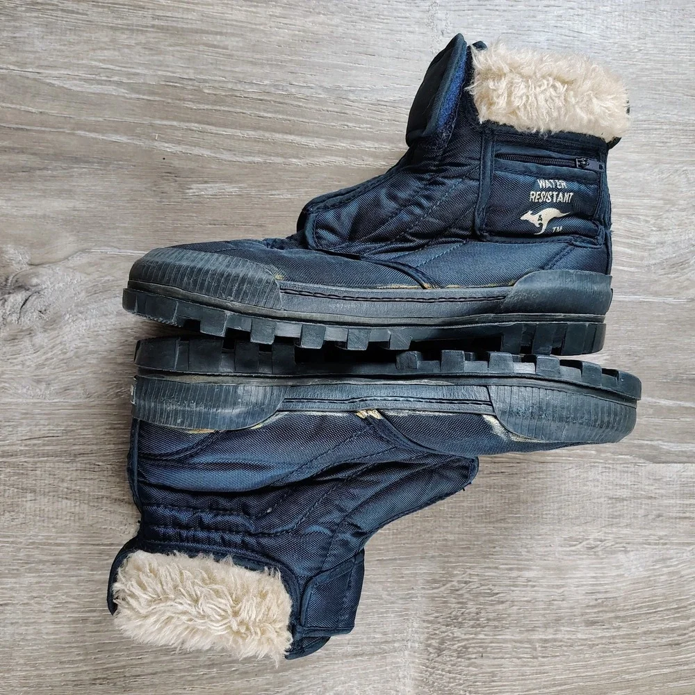 Vtg Kangaroo Waterproof Sherpa Lined Steel Shank‎ Snow Boots Zip Pocket Size 7.5